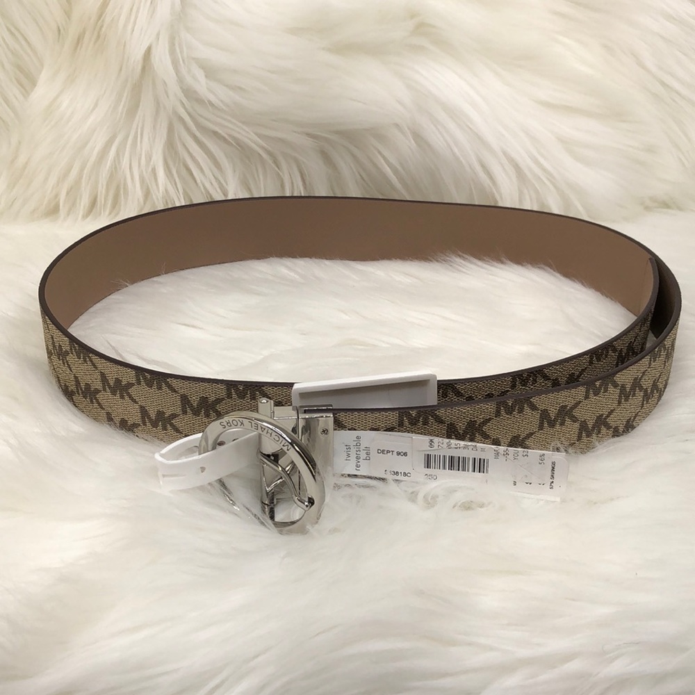 Michael Kors Tan Logo Monogram Reversible Belt - Picture 2 of 6